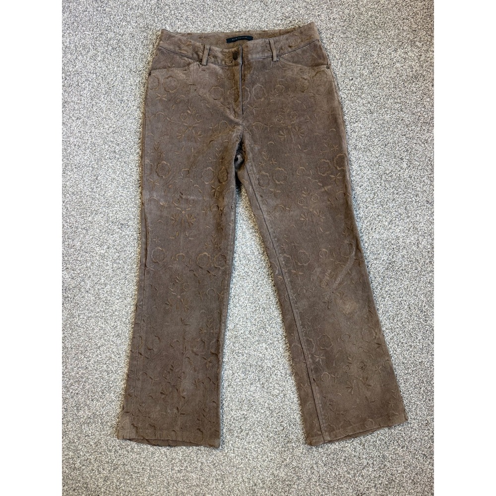 Elie Tahari Brown Floral Embroidered Corduroy Straight Leg Pants Womens Size 8